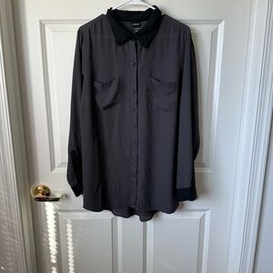 Torrid Grey and Black Georgette Button Front Blouse Size 1X